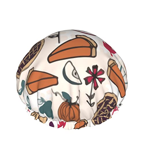 Wiederverwendbarer Haarhut mit Stretchsaum für Frauen Thanksgiving Pumpkin Fruit Pie DoubleWaterproof Shower Cap Bath Cap von Ahdyr