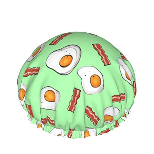 Wiederverwendbarer Haarhut mit dehnbarem Saum für Frauen Kawaii Green Eggs Bacon DoubleWaterproof Shower Cap Bath Cap von Ahdyr