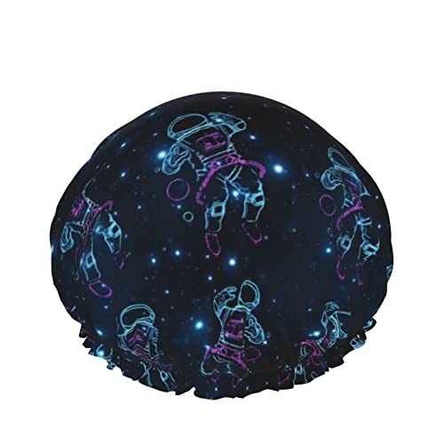 Wiederverwendbarer Haarhut mit elastischem Saum für Damen Astronaut Galaxy Blue Sky DoubleWaterproof Shower Cap Bath Cap von Ahdyr
