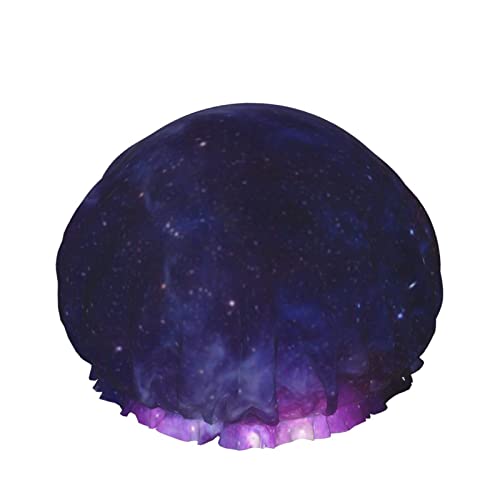 Wiederverwendbarer Haarhut mit elastischem Saum für Damen Cosmic Purple Aurora Galaxy DoubleWaterproof Shower Cap Bath Cap von Ahdyr