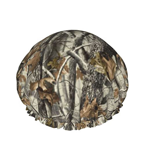 Wiederverwendbarer Haarhut mit elastischem Saum für Damen Mossy Camo Leaf Camouflage DoubleWaterproof Shower Cap Bath Cap von Ahdyr