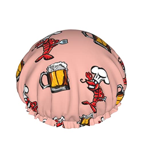 Wiederverwendbarer Haarhut mit elastischem Saum für Frauen Crawfish Beer Chef DoubleWaterproof Shower Cap Bath Cap von Ahdyr