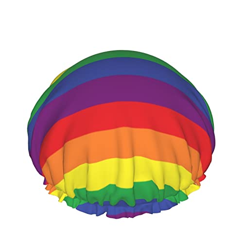 Wiederverwendbarer Haarhut mit elastischem Saum für Frauen Lgbt Rainbow Pride Stripes DoubleWaterproof Shower Cap Bath Cap von Ahdyr