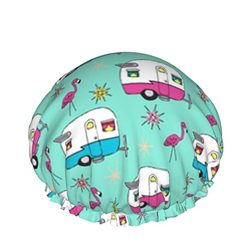 Wiederverwendbares Haarhut-Klebeband mit Stretchsaum für Damen Happy Camper DoubleWaterproof Shower Cap Bath Cap von Ahdyr