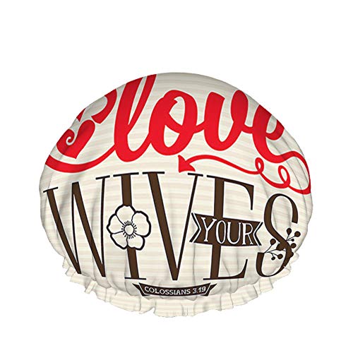 Word Duschhaube Husbands Love Your Wives Family Zitat mit Bart Blumenstreifen Große Badekappen für Frauen Männer Mädchen Langes Haar Wasserdichte wiederverwendbare Hüte von Ahdyr