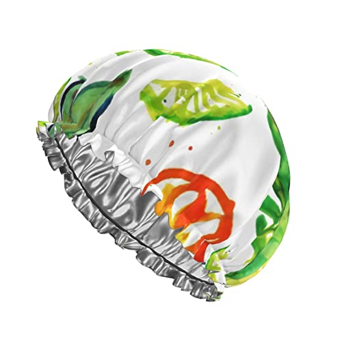 Zitrone und Orange Duschhaube Wiederverwendbare Badekappe für Frauen Haarschutz Weiche Haarhaube mit PEVA-Futter & Gummiband Modische Haarbadekappen Doppellagiger wasserdichter Bade-Duschhut von Ahdyr