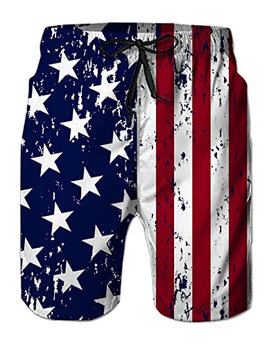 Ahegao Herren-Badehose, schnelltrocknend, 3D-Druck, Strand-Shorts mit Taschen, cooles Netzfutter, Badeanzüge, 2a4 USA-Flagge, M von Ahegao