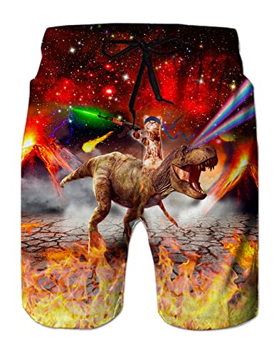 Ahegao Herren Badehose Quick Dry 3D Gedruckt Strand Boardshorts mit Taschen Cool Mesh Futter Badeanzüge, Dinosaurier, M von Ahegao
