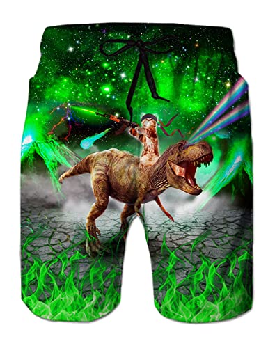 Ahegao Herren Badehose Quick Dry 3D Gedruckt Strand Boardshorts mit Taschen Cool Mesh Futter Badeanzüge, Grün/Braun, M von Ahegao