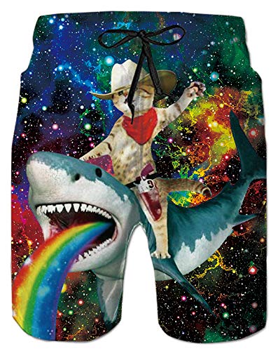 Ahegao Herren Badehose Quick Dry 3D Gedruckt Strand Boardshorts mit Taschen Cool Mesh Futter Badeanzüge, Katze Reithai, M von Ahegao