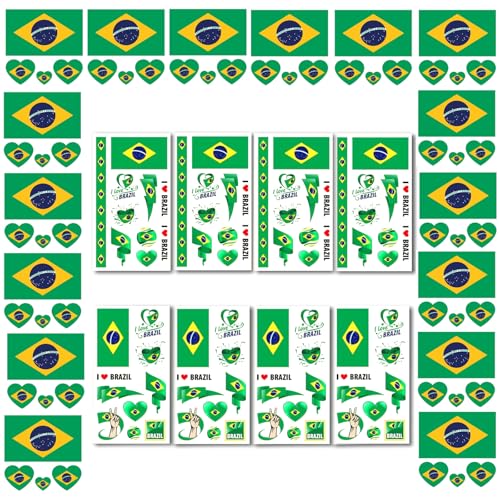 AhfuLife 24 Blätter Brasilien Nationalflagge Tattoos Aufkleber, Brasilien Dekoration Temporäre Tattowierung Set Wasserdichter Gesichts Tattoos Sticker für National Fans Fußball WM Party Dekoration AhfuLife 24 Blätter Brasilien Nationalflagge Tattoos Aufkleber, Brasilien Dekoration Temporäre Tattowierung Set Wasserdichter Gesichts Tattoos Sticker für National Fans Fußball WM Party Dekoration von AhfuLife