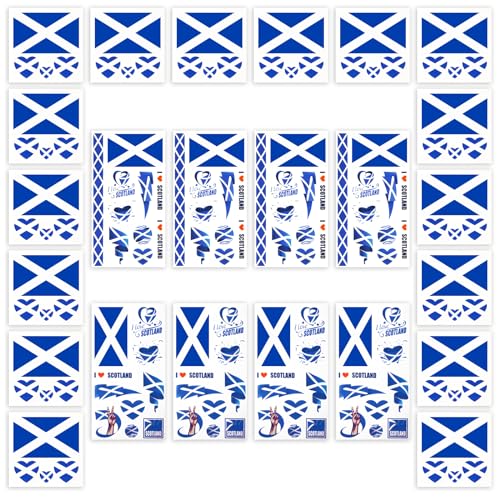 AhfuLife 24 Blätter Schottland Flagge Tattoos Aufkleber, Schottische Dekoration TemporäreTattowierung Set Wasserdichter Gesichts Tattoos Sticker für Euro Damen Fußball EM Olympia Eurovision Party Deko von AhfuLife