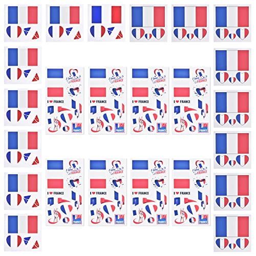 AhfuLife 24 Blätter Frankreich Flagge Tattoos Aufkleber,Französische Dekoration Temporäre Tattowierung Set Wasserdichter Gesichts Tattoo Sticker für Euro Fußball Eurovision Olympische Party Deko AhfuLife 24 Blätter Frankreich Flagge Tattoos Aufkleber,Französische Dekoration Temporäre Tattowierung Set Wasserdichter Gesichts Tattoo Sticker für Euro Fußball Eurovision Olympische Party Deko von AhfuLife