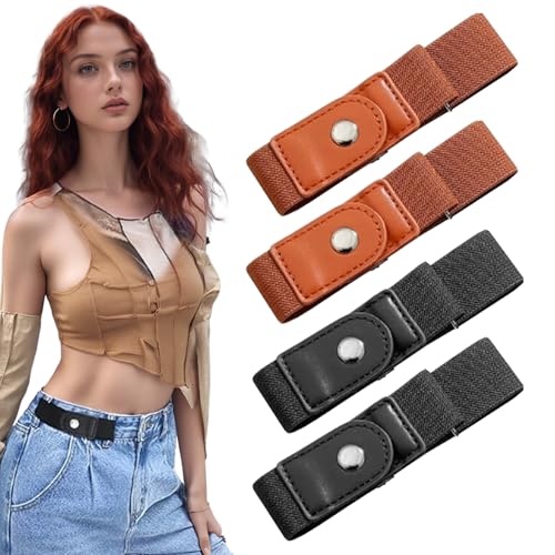 AhhiAboo 4 Stück Gürtel Ohne Schnalle Dehnbare for Damen Herren - Unsichtbarer Gürtel Elastischer mit Schnappverschluss - Hosenbund Clip Damengürtel für Jeanshosen von AhhiAboo