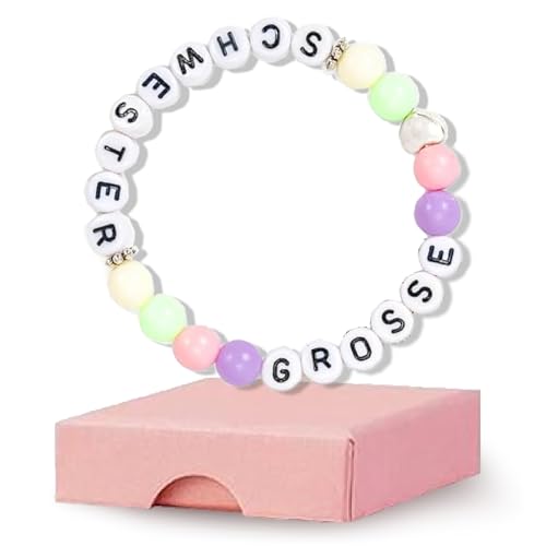 Grosse Schwester Alphabet Armband, Elastisches Perlenarmband mit Kärtchen und Geschenkbox, Geschenk zur Geburt Mädchen, Geschenk Armbänder für Große Schwester kinder Freunde von AhhiAboo