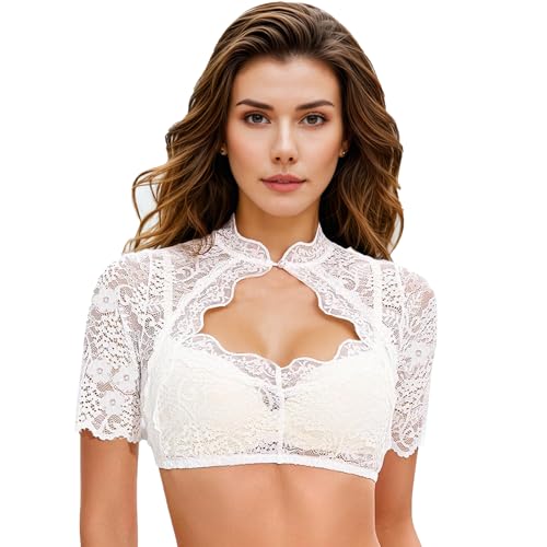 Ahigh Dirndl Bluse Damen | Traditionelle Elegant Dirndlbluse Weiße mit V-Ausschnitt | Trachtenbluse für Dirndl | Dirndlblusen Spitze und Kariertes Design | Damen Bluse für Oktoberfest(4XL) von Ahigh