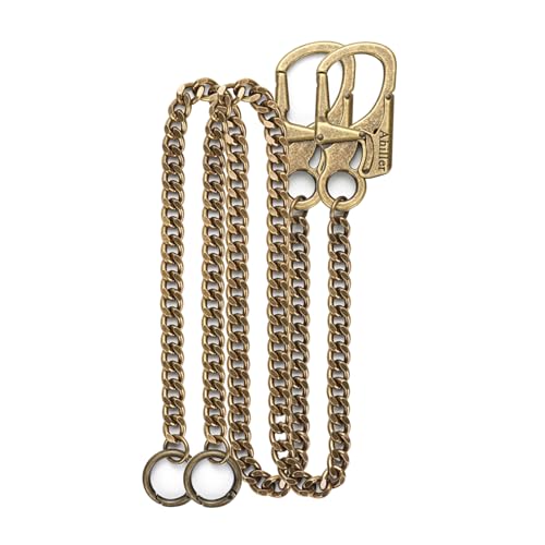 Ahiller Herren-Geldbörsenkette, Heavy Duty Schlüsselkette [Karabiner aus Legierung, Edelstahlkette], geeignet für Jeans, Brieftaschen, Taschen (2, Messing-T) von Ahiller