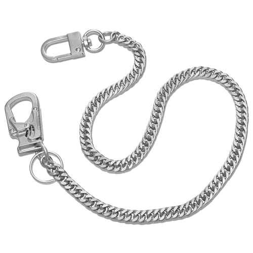 Ahiller Sicherheitskette Hosenkette mit Doppelschloss - 63cm Robuste Edelstahl-Kette Silber für Jeans, Geldbörsen und Motorrad-BK von Ahiller