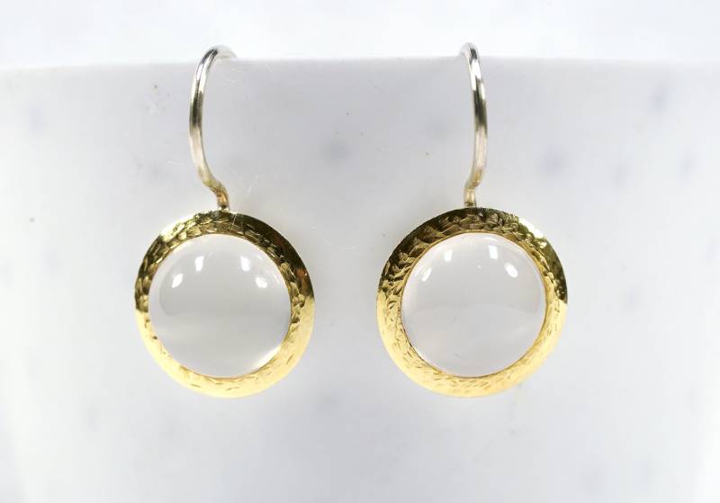 Mondstein Ohrhänger Rund Mit Goldrand von AhiloDesign