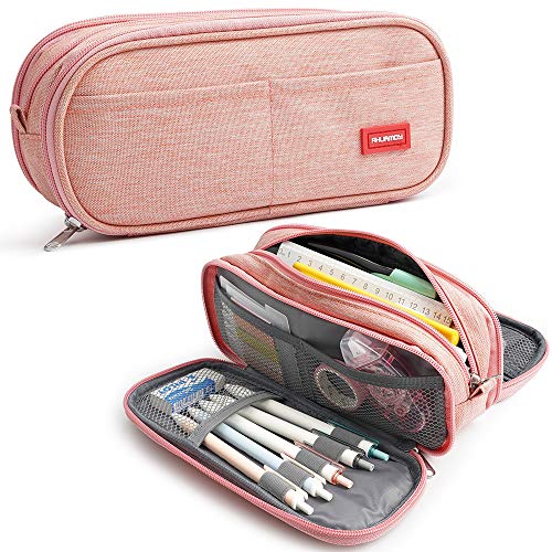 Mäppchen Große Federtasche Federmäppchen Kapazität Bleistift Beutel 3 Fächer Schulbedarf Make-up Tasche Geschenk für Büro der Mittelstufe College-Studenten Mädchen Junge Erwachsener Teenager(Rosa) von Ahlirmoy