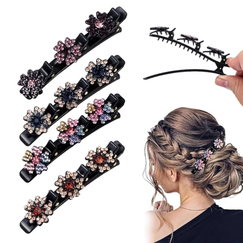 Geflochtene Haarspangen, Entenschnabel-Clips, kleine Haarspangen für Damen, dünnes Haar, funkelnder Kristallstein, geflochtene Haarspangen, Strass, glänzend, elegant, Haarstyling, Entenschnabel-Clips von Ahltoiex