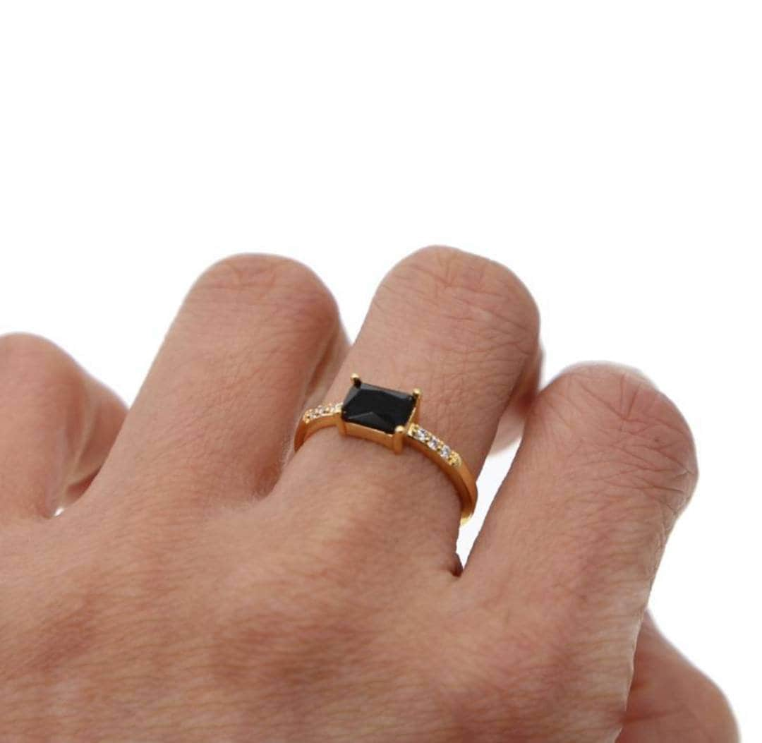 Schwarzer Onyx Ring, Baguette Verlobungsring, Edelstein Ehering, Ring Frauen, Geschenk Für Sie von AhmedJewels