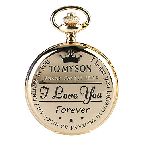 CokinkiDs Gravierte Quarz Taschenuhr Roman Numbers Display Chain Personalisierte Taschenuhr zu My Son Fob Watch von CokinkiDs