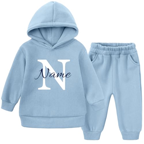 Ahoiikids Personalisierbarer Kinder Jogginganzug mit Kapuze - Hellblau, 2-teiliges Fleece Set, Warm und Bequem von Ahoiikids
