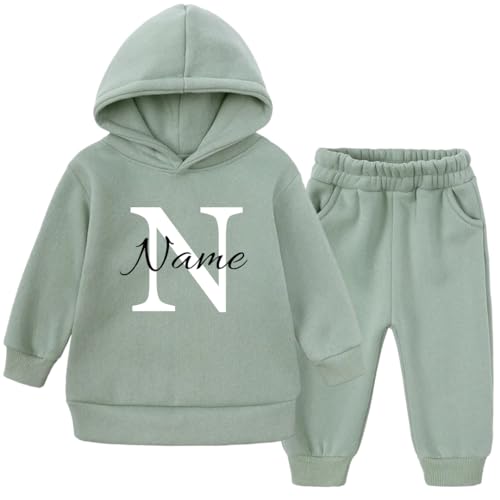 Ahoiikids Personalisierbarer Kinder Jogginganzug mit Kapuze - Khaki, 2-teiliges Fleece Set, Warm und Bequem von Ahoiikids