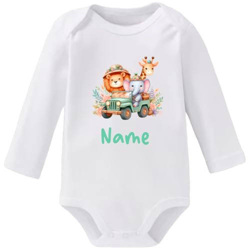 Personalisierter Baby-Body Kurzarm & Langarm – Niedliches Tier Design mit Namen – Weicher Baumwoll-Strampler für Jungen & Mädchen – Neugeborenen Geschenk – Größe 0-12 Monate von Ahoiikids