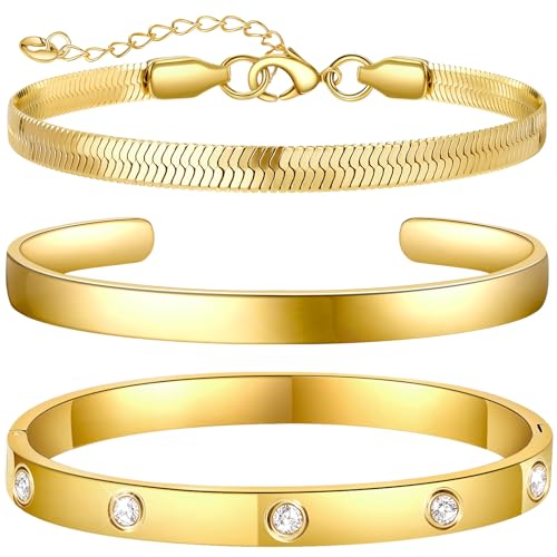 Ahokei 3PC Armband Damen Gold Armband Wasserfest,18K Gold Edelstahl Armbänder Damen Armkette Vergoldet Set,Geschenk für Sie,17+3CM Ahokei 3PC Armband Damen Gold Armband Wasserfest,18K Gold Edelstahl Armbänder Damen Armkette Vergoldet Set,Geschenk für Sie,17+3CM von Ahokei