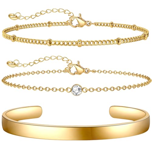 Ahokei 3PC Gold Armband Damen Wasserfest, 18K Edelstahl Armkette Vergoldet Set für Sie, 17+3CM Ahokei 3PC Gold Armband Damen Wasserfest, 18K Edelstahl Armkette Vergoldet Set für Sie, 17+3CM von Ahokei