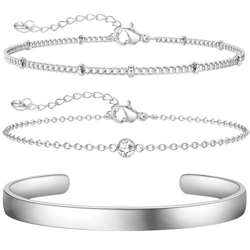 Ahokei 3PC Armband Damen Silber Armband Wasserfest, Silbernes Armband Damen Edelstahl Armband Damen Armkette Damen Versilbert Armband Damen Armband Set Damen Geschenk Valentinstag für Sie,16+3CM Ahokei 3PC Armband Damen Silber Armband Wasserfest, Silbernes Armband Damen Edelstahl Armband Damen Armkette Damen Versilbert Armband Damen Armband Set Damen Geschenk Valentinstag für Sie,16+3CM von Ahokei