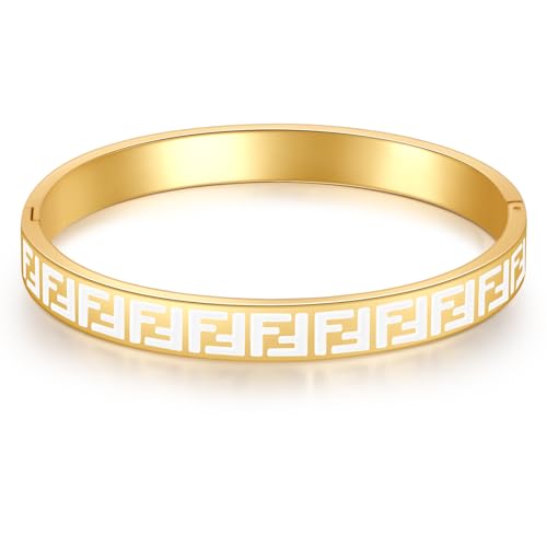Armband Gold Damen Armreif Gold Damen Armreif Silber 925, 14K Vergoldet Mit Versteckten Klammern, Eingraviert Dem Buchstaben In Weiß, Länge 17cm, Muttertagsgeschenk Und Geburtstagsgeschenk von Ahokei
