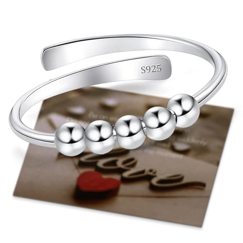 Ahokei Anxiety Ring Silber 925 Stress Ring 50-60MM Fidget Damen Damen Gold,Stressring Silber Ringe 925 Frauen Angstring Spinner Anxiety Ringe Gold Verstellbar Geschenk Für Frauen von Ahokei