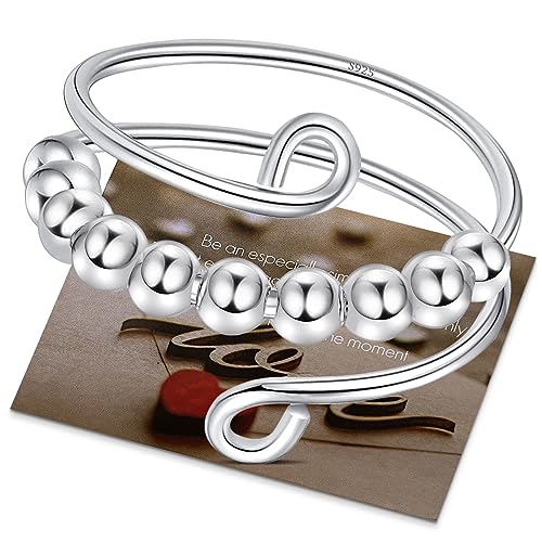 Ahokei Anxiety Ring Silber 925 Stress Ring 50-60MM Fidget Damen Damen Gold,Stressring Silber Ringe 925 Frauen Angstring Spinner Anxiety Ringe Gold Verstellbar Geschenk Für Frauen von Ahokei