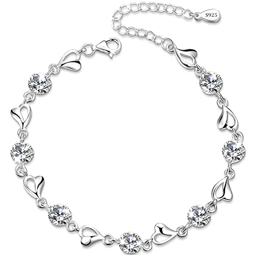 Armband Damen Silber 925,Ambänder Damen,Armband Silber Bracelet Armband Frauen,Armband Freundschaft Kristall Armband Damen Schmuck Damen Armband Damen Silber Armband Herz,Geschenke für Muttertag von Anson&Hailey