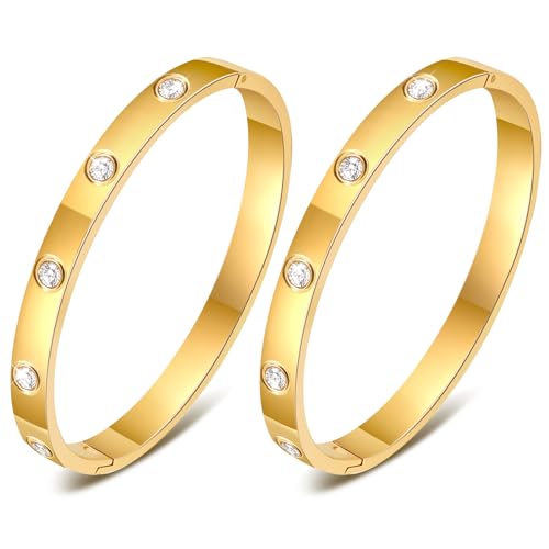 Ahokei Armreif Gold Armband Damen Gold Armband, 18K Gold Edelstahl Damen Schmuck Gold Damen 2PC Titan-Stahl Armband Set 18CM Edelstal Armbänder Gold Armreif Damen,Geschenk Valentinstag für Sie Frauen Ahokei Armreif Gold Armband Damen Gold Armband, 18K Gold Edelstahl Damen Schmuck Gold Damen 2PC Titan-Stahl Armband Set 18CM Edelstal Armbänder Gold Armreif Damen,Geschenk Valentinstag für Sie Frauen von Ahokei