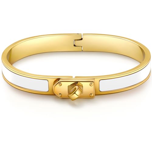 Gold Armband Damen Armreif Armbänder Gold Dupes Wasserfester Schmuck Goldenes Edelstahl Armband Damen 17CM Armbänder Geschenk Valentinstag für Sie Creme Weiß Gold Armband Damen Armreif Armbänder Gold Dupes Wasserfester Schmuck Goldenes Edelstahl Armband Damen 17CM Armbänder Geschenk Valentinstag für Sie Creme Weiß von Ahokei