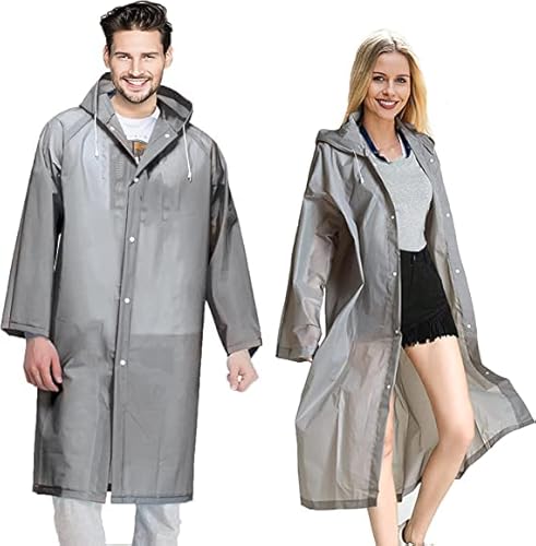 Ahsado 2 Stück Regenponcho, Eva Regenjacke Unisex Wiederverwendbar Regenmantel wasserdicht atmungsaktiv tragbarer Regencape zum Camping Wandern Angeln (grau) von Ahsado