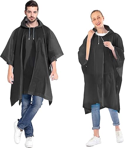 Ahsado Regenponcho, 3-in-1 Multifunktionales Regencape zum Camping Wandern für Erwachsene, Männer/Frauen (schwarz 2pack) von Ahsado