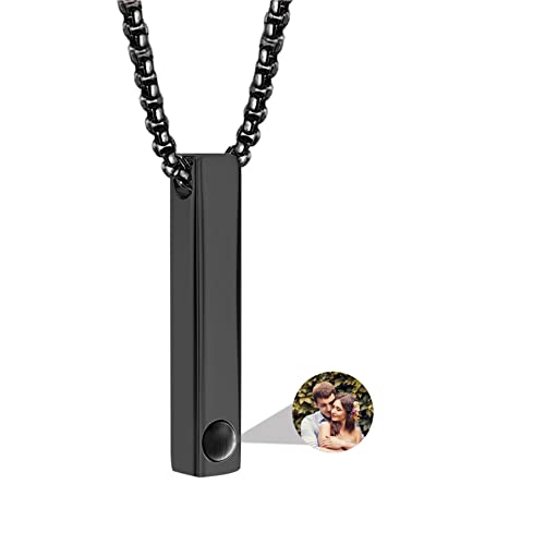 Ahtcftn Personalisierte 3D-Bar-Bild-Halskette für Männer und Frauen - Fotoprojektions-Halskette 'Ich Liebe Dich' für Paare (Schwarz) von Ahtcftn