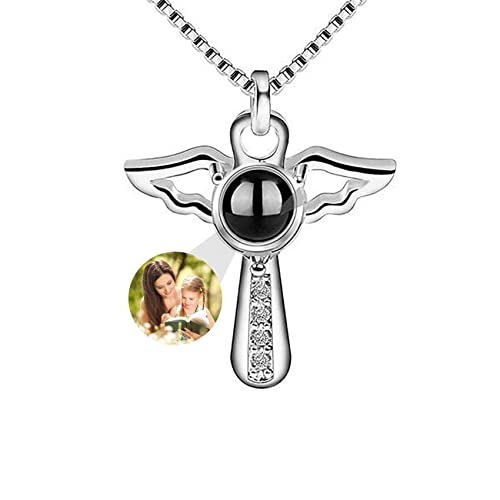 Ahtcftn Personalisierte Projektions-Halskette Engels-Foto-Halskette für Frauen 100-Sprachen-Halskette zum Geburtstag(Silber 20) von Ahtcftn