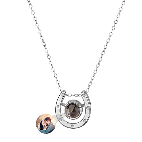 Ahtcftn Glückliche Hufeisen-Foto-Halskette für Frauen Personalisierte Projektionskette Ich liebe dich Halskette mit Bild im Inneren(Silber,16) von Ahtcftn