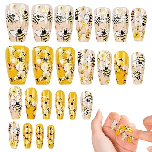 Ahuuen Cute Press on Nails - Glue on Nails for Girls - Maniküre Kunst Zubehör Set mit 24 und Blumen Falsche Fingernagel für Mädchen Frauen von Ahuuen