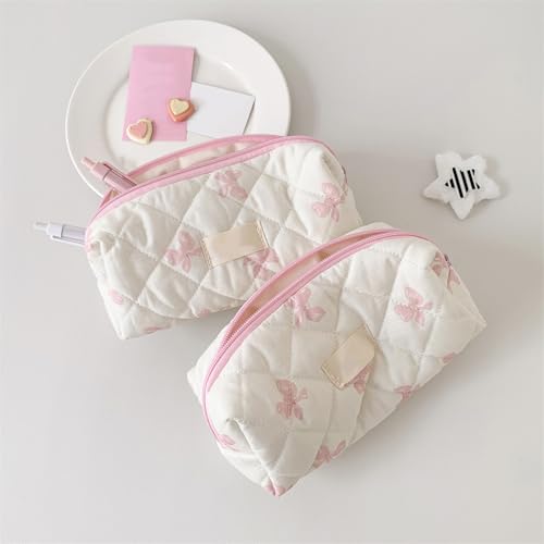 Ahuuen Federmäppchen Mit Schleife | Mäppchen Aesthetic Federmappe | Kosmetikaufbewahrung | Federmäppchen Aesthetic | Für Mädchen Kosmetiktasche Und Geldtasche | 2 Farben | 20 * 8 * 8cm von Ahuuen