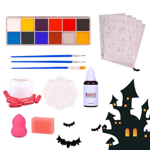 Ahuuen Halloween Gesichtsbemalung | Halloween Gesichtsbemalung Set für Kinder | Waschbares künstliches Blut für Cosplay Bemalung bei Zombie Vampir Festen Partys Feiertagen Geburtstagen und Auftritten von Ahuuen