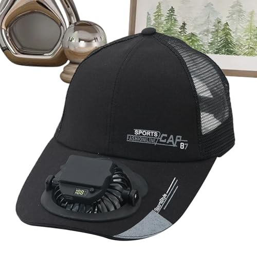 Ahuuen Lüfterhüte Für Damen - USB-Aufladbare Baseball Cap mit Ventilator - 3-Stufen Digitale Anzeige Sonnenschutz Kopfbedeckung für Damen Herren Radfahren Wandern Camping Angeln von Ahuuen
