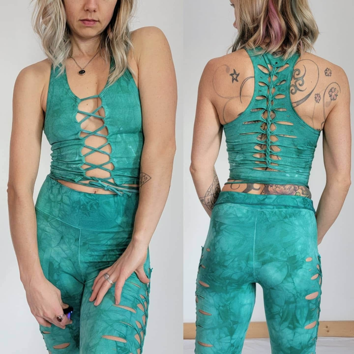 Sea Glass Laced Crop Top Handgefärbt Yoga Schlitz Weben Feuer Hula Hoop von Ahzalhea