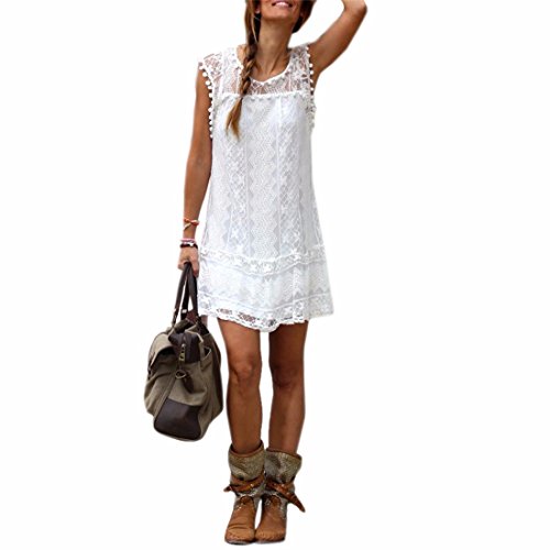 Sommer weisse Minikleid Frauen Spitze Kleid Beilaeufiges Sleeveless Partei Kleid, M, Farbe: Weiß von Ai.Moichien